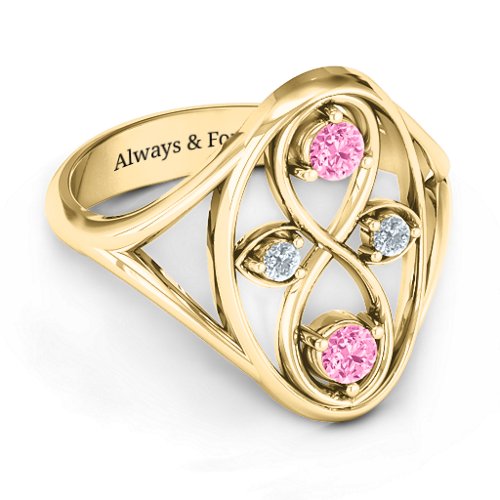 Forever Love Ring – 10K Yellow Gold with Pink Tourmaline and Cubic Zirconia