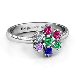 Flower Power Ring in 925 Sterling Silver with Emerald, Ruby, Cubic Zirconia, Amethyst, and Blue Sapphire