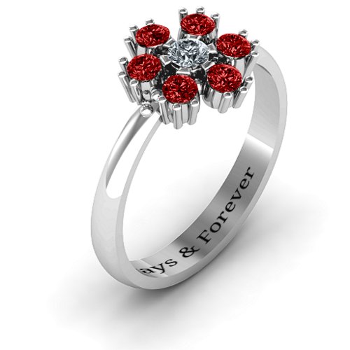 Flower Power Ring – Sterling Silver with Cubic Zirconia and Garnet