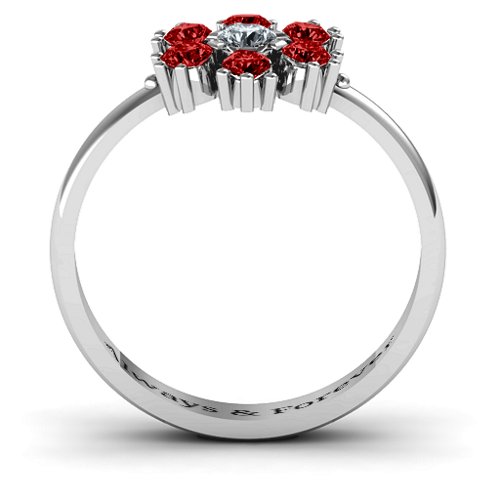 Flower Power Ring – Sterling Silver with Cubic Zirconia and Garnet