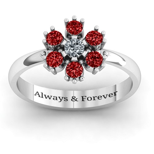 Flower Power Ring – Sterling Silver with Cubic Zirconia and Garnet