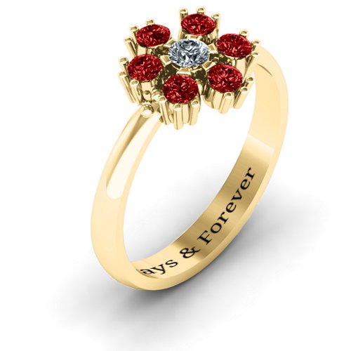 Flower Power Ring – 10K Yellow Gold with Cubic Zirconia and Garnet