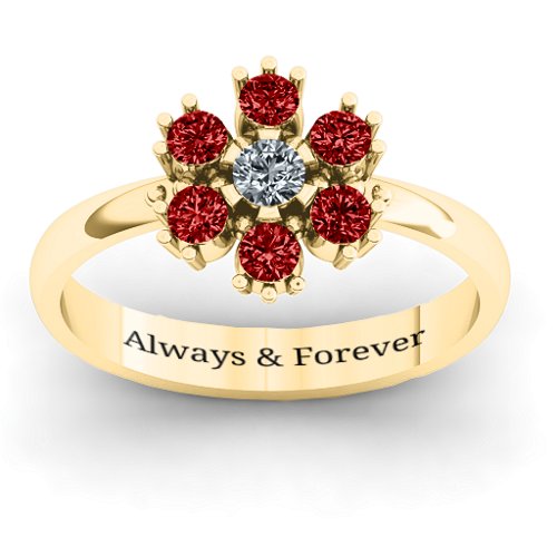 Flower Power Ring – 10K Yellow Gold with Cubic Zirconia and Garnet
