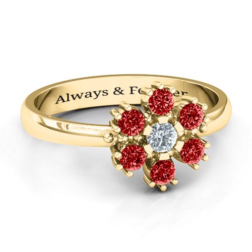 Flower Power Ring – 10K Yellow Gold with Cubic Zirconia and Garnet
