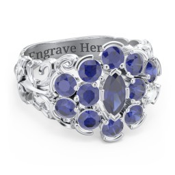 Bunches of Love Ring in 925 Sterling Silver with Blue Sapphire and Cubic Zirconia