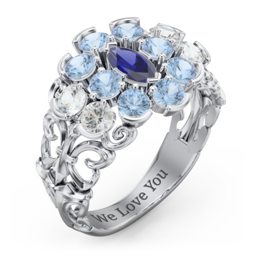 Bunches of Love Ring – Sterling Silver with Blue Sapphire, Cubic Zirconia, and Blue Topaz