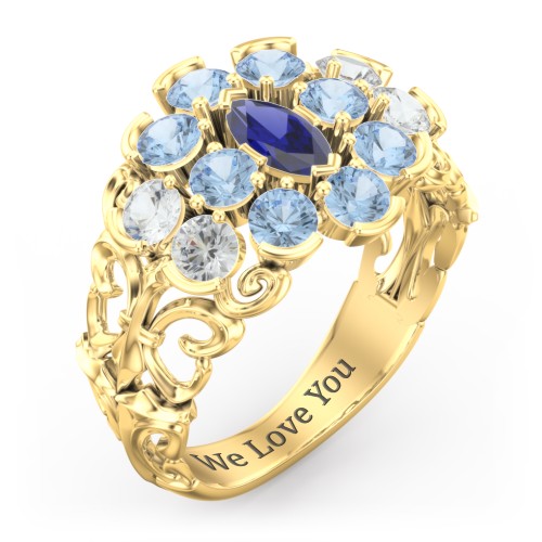 Bunches of Love Ring – 10K Yellow Gold with Blue Sapphire, Cubic Zirconia, and Blue Topaz