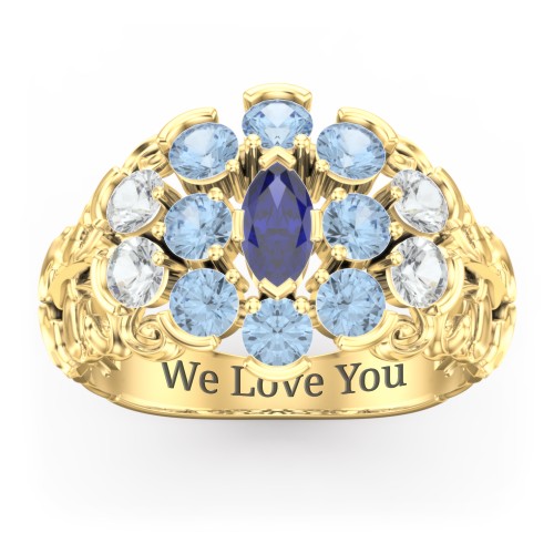Bunches of Love Ring – 10K Yellow Gold with Blue Sapphire, Cubic Zirconia, and Blue Topaz