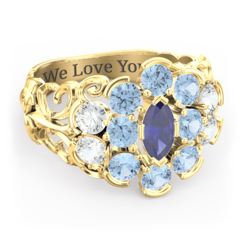 Bunches of Love Ring – 10K Yellow Gold with Blue Sapphire, Cubic Zirconia, and Blue Topaz