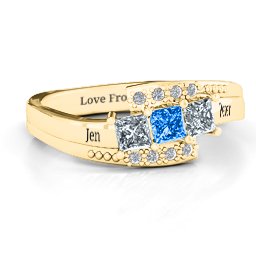 Triple Princess Stone Ring with Accents