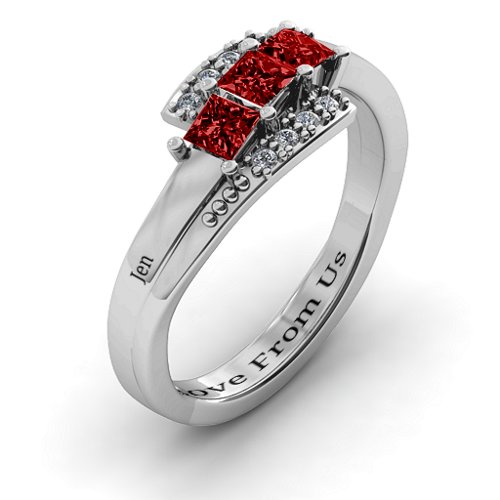 Triple Princess Stone Ring with Accents