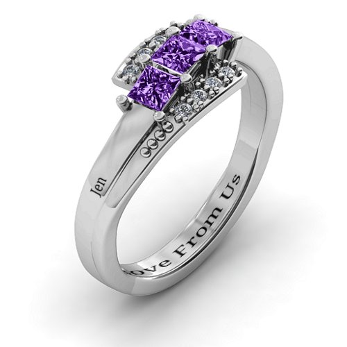 Triple Princess Stone Ring with Accents