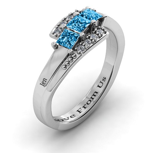 Triple Princess Stone Ring with Accents