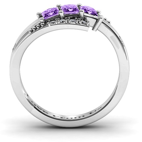 Triple Princess Stone Ring with Accents