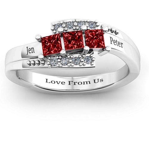 Triple Princess Stone Ring with Accents