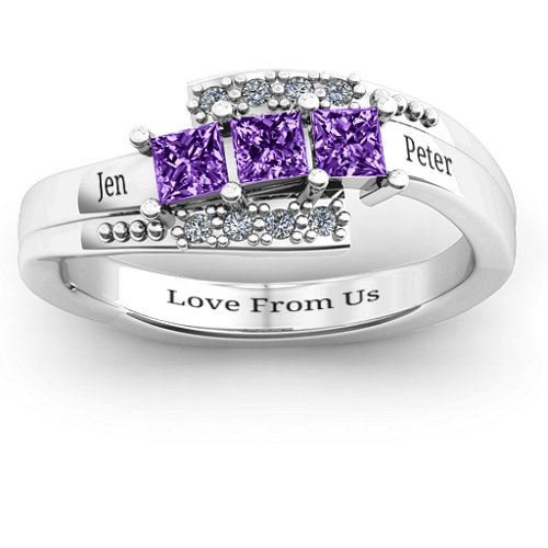 Triple Princess Stone Ring with Accents