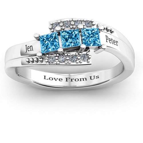 Triple Princess Stone Ring with Accents