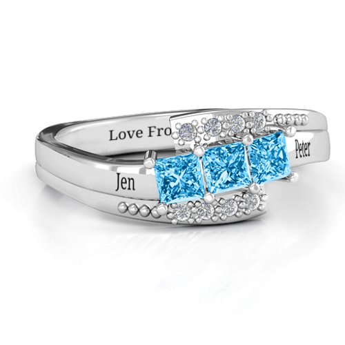 Triple Princess Stone Ring with Accents