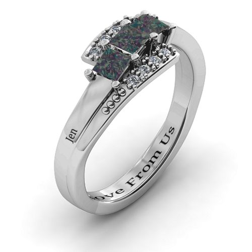 Triple Princess Stone Ring with Accents – Sterling Silver with Alexandrite and Cubic Zirconia