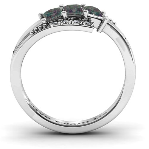 Triple Princess Stone Ring with Accents – Sterling Silver with Alexandrite and Cubic Zirconia