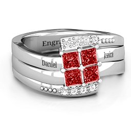 Quad Princess Stone Ring with Accents