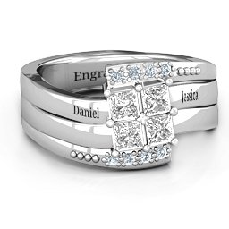 Quad Princess Stone Ring with Accents