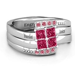 Quad Princess Stone Ring with Accents