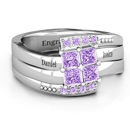 Quad Princess Stone Ring with Accents