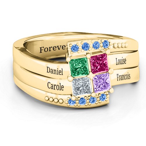 Quad Princess Stone Ring with Accents