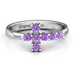 I Believe' Side Cross Ring in 925 Sterling Silver with Amethyst