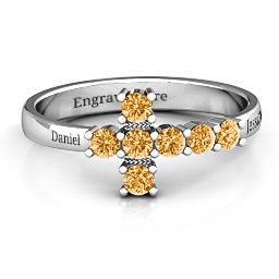 I Believe' Side Cross Ring in 925 Sterling Silver with Citrine