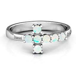 I Believe' Side Cross Ring in 925 Sterling Silver with Opal