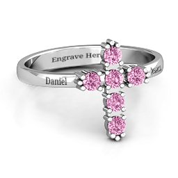 The Cross Ring in 925 Sterling Silver with Pink Sapphire