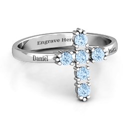 The Cross Ring in 925 Sterling Silver with Aquamarine