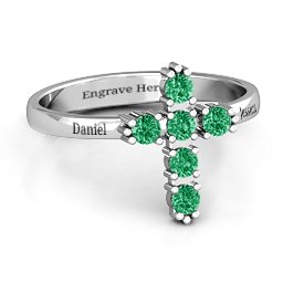 The Cross Ring in 925 Sterling Silver with Emerald