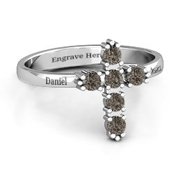 The Cross Ring in 925 Sterling Silver with Smokey Quartz