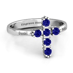 The Cross Ring in 925 Sterling Silver with Blue Sapphire