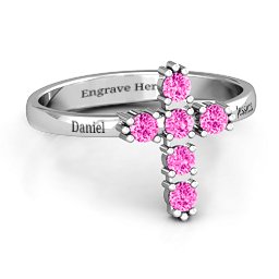 The Cross Ring in 925 Sterling Silver with Pink Tourmaline