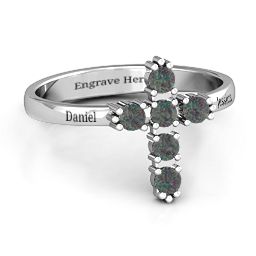 The Cross Ring in 925 Sterling Silver with Alexandrite