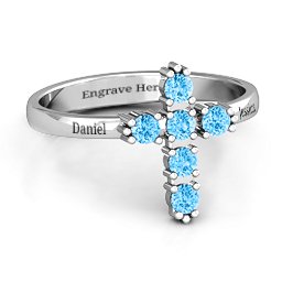 The Cross Ring in 925 Sterling Silver with Blue Topaz