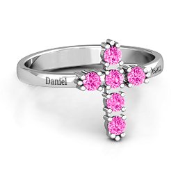 The Cross Ring in 925 Sterling Silver with Pink Tourmaline
