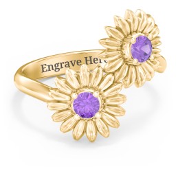 Sunflower Birthstone Bypass Ring in 10K Solid Yellow Gold with Amethyst