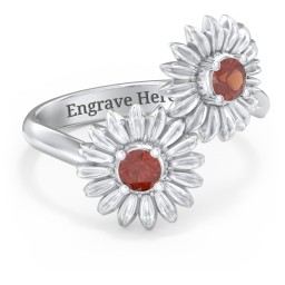 Sunflower Birthstone Bypass Ring in 925 Sterling Silver