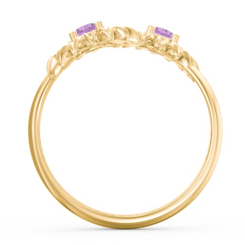 Sunflower Birthstone Bypass Ring – 10K Yellow Gold with Amethyst