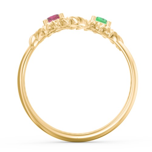 Sunflower Birthstone Bypass Ring – 10K Yellow Gold with Emerald and Ruby