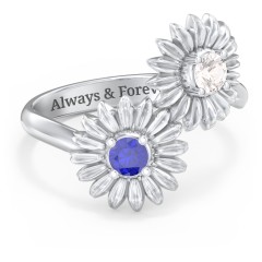 Sunflower Birthstone Bypass Ring – 10K Rose Gold with Cubic Zirconia and Blue Sapphire