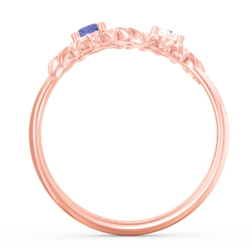 Sunflower Birthstone Bypass Ring – 10K Rose Gold with Cubic Zirconia and Blue Sapphire