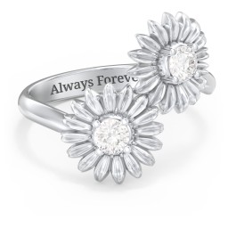 Sunflower Birthstone Bypass Ring in 925 Sterling Silver with Diamond
