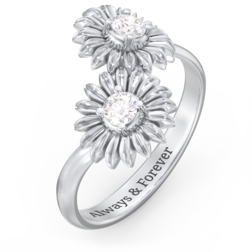 Sunflower Birthstone Bypass Ring – Sterling Silver with Diamond