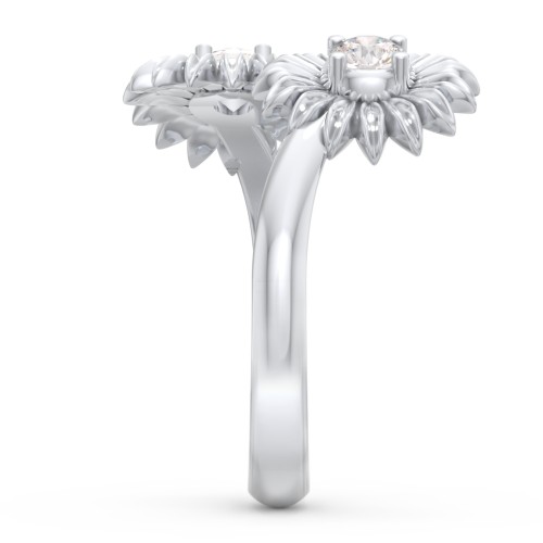 Sunflower Birthstone Bypass Ring – Sterling Silver with Diamond